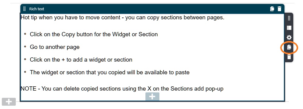 Copying a Widget or Section